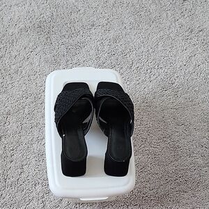 H&M Black Braided Strap Slide 2inch Heels